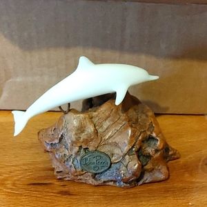 Vintage John Perry single dolphin Burl wood sculpture
